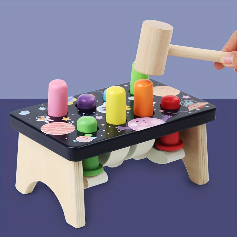 Wooden Hammering Toy with Colorful Pegs Educational Sensory Play for Youngsters, Fine Motor Skills Development, Space Themed Design, Perfect Gift
