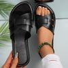 Fashion Women's Black Flat Slippers Open Heel Sandals Casual Beach Shoes Indoor Outdoor Wear Comfortable Slip-On Footwear