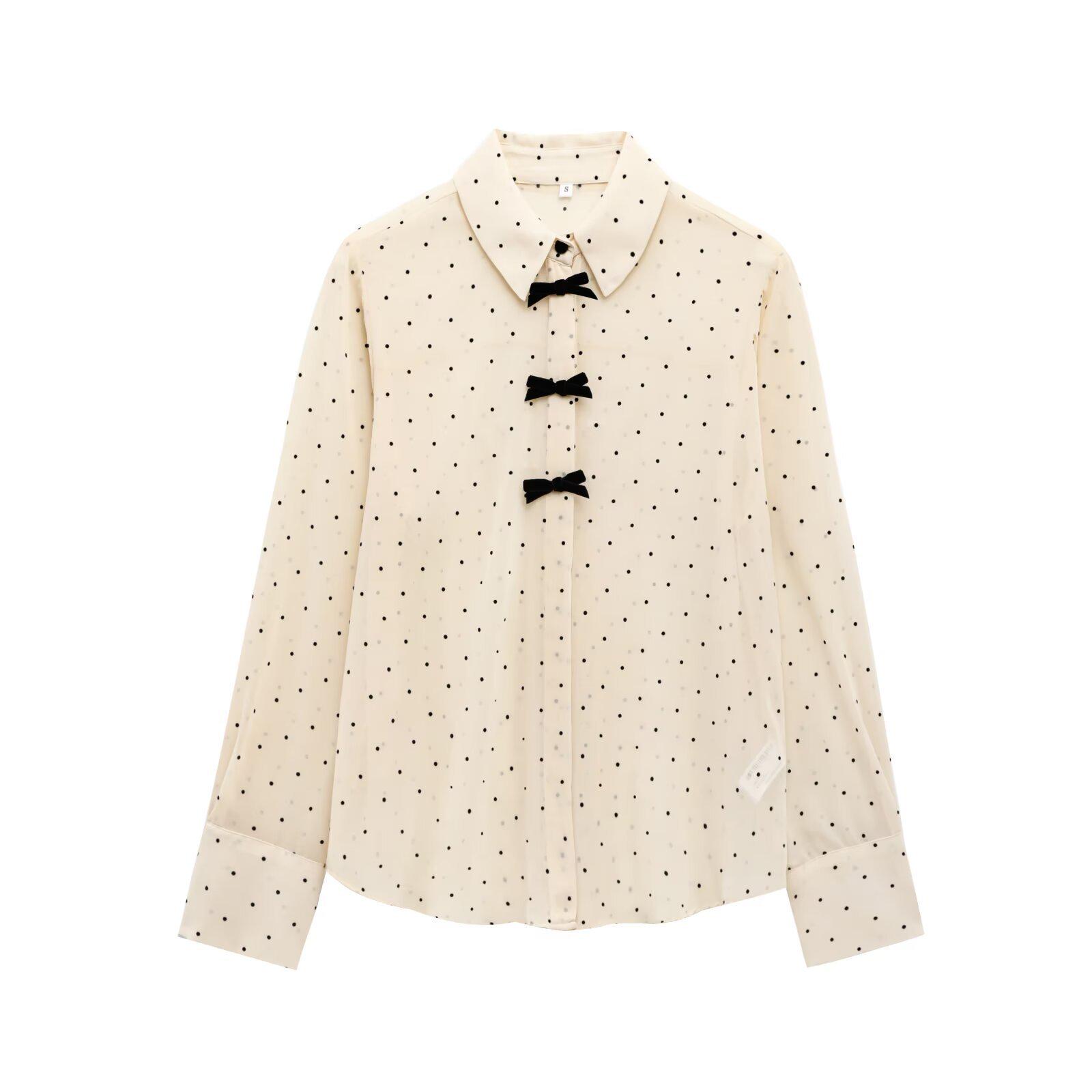 

Зимняя женская рубашка в горошек с бантом - Мода в европейском и американском стиле Large