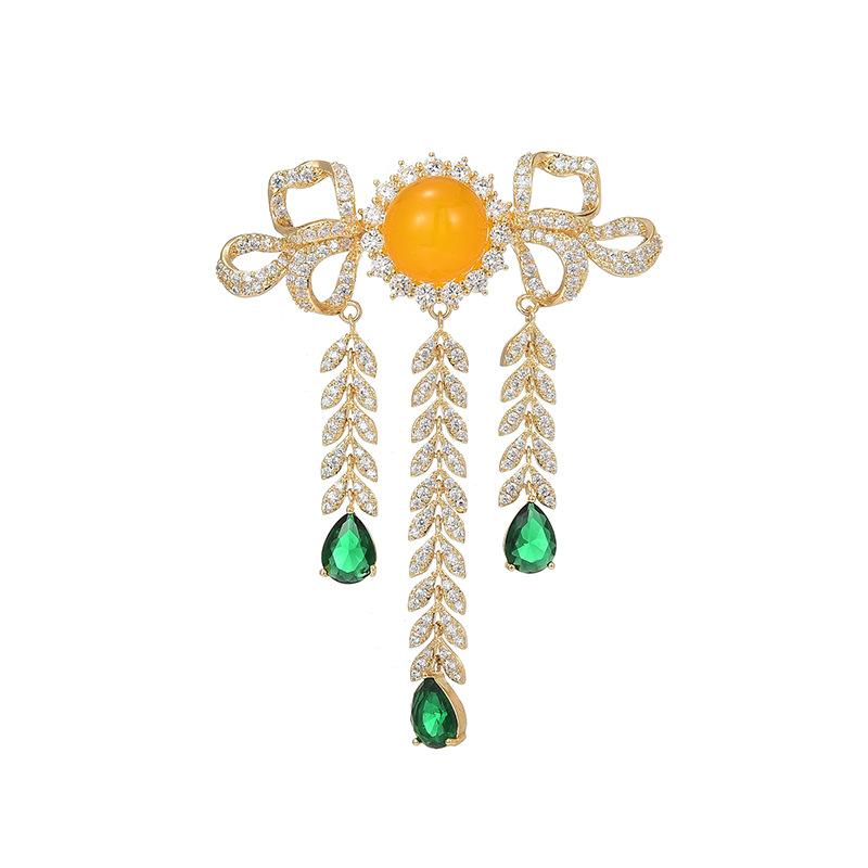 Luxury Sparkling Zircon Full Diamond Wheat Ear Fringe Brooch Blazer Exquisite Bow Corsage Accessories