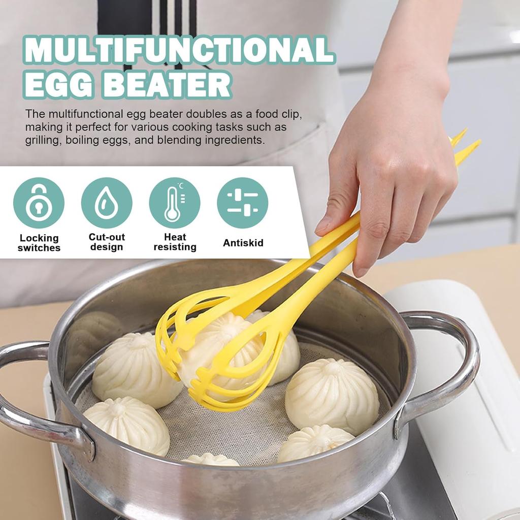 3 Pack Multifunctional Egg Beater, 2 in 1 Food Clip Handheld Egg Whisk Blender Bread Clip for Cooking Salad Mixer and Food Clip, Household Kitchen