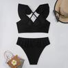 Bikini a tre pezzi alla moda europeo e americano con top arricciato