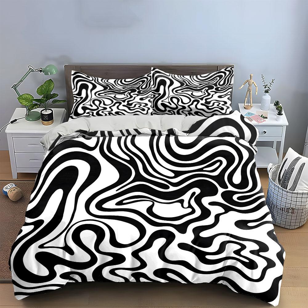 Abstract Black White Pattern Decor Multiple Sizes Kid'S And Adults' Bedroom Exquisite 3Pc Bedding Set, Gift