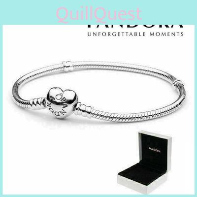 Stijlvolle en romantische Pandora bedelarmband met hartsluiting, slangenketting en doos