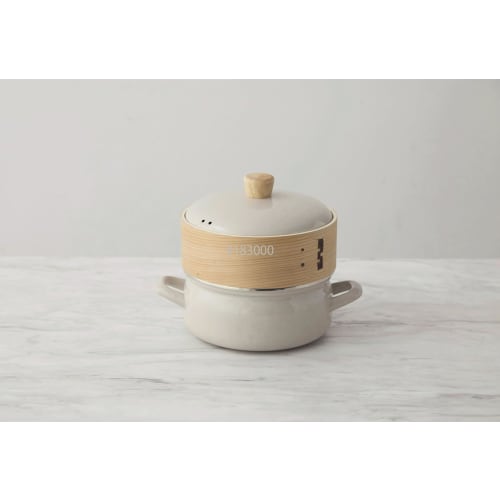 Fuji Enamel Pot with Steamer, 18cm, Greige, SER-18W.GG
