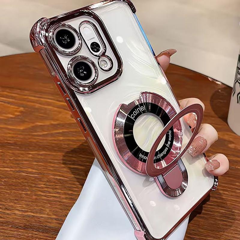 For OPPO Reno 14 13 12 11 Reno14 Reno13 F Pro 13F 14F 12F Case Magnetic Holder Plating Airbag Soft Transparent Shockproof Cover