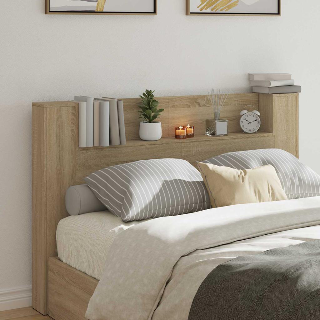 Headboard Cabinet with LED and Shelf Sonoma 160 x 16.5 x 103.5 cm
