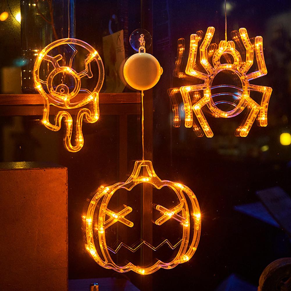 Halloween LED Lights Battery-Powered Ghost Pumpkin Hanging Party Lights for Windows
