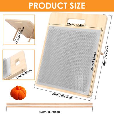 1Set Wool Blending Board Set with Wood Stick Practical Needle Felting Tool Easy To Clean Yarn Carding Board for Handicraft Lover