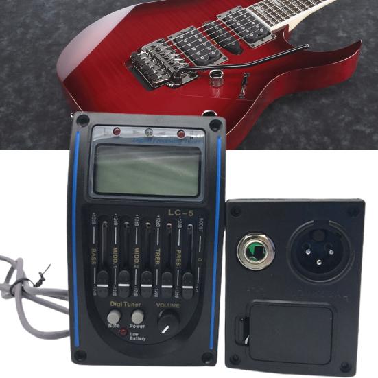 1 Set LC-5 Acoustic Guitar Pickup 5-Band EQ Equalizer System with Turner Backlight Adjustable Volume Control LCD Display Piezo Pickup Guitar
