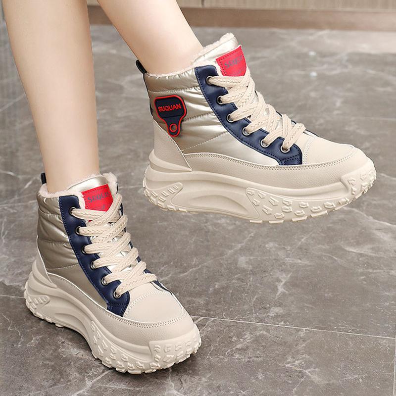 High Top Breathable and Non Slip Shoes for Autumn and Winter Women, Warm High Top with Plush Thick Sole, Height Increasing Cotton Shoes