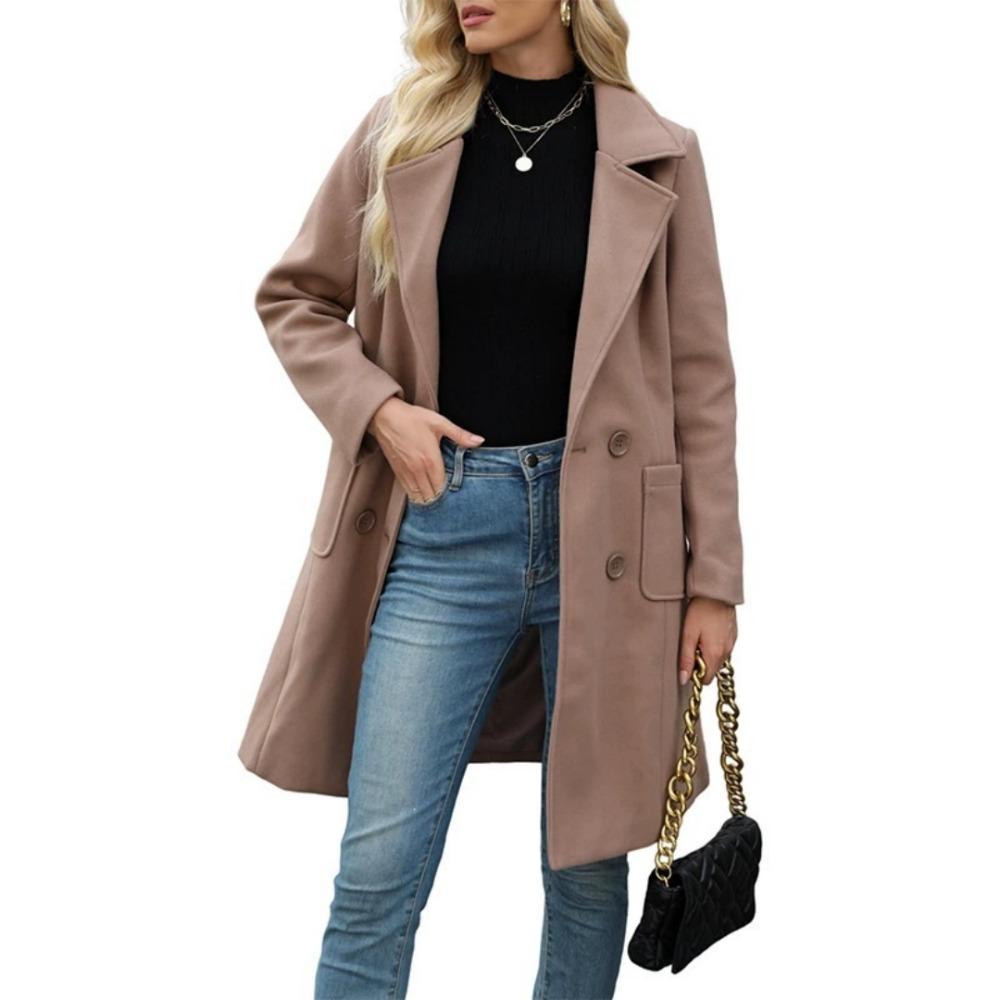 Women's Autumn and Winter Double-breasted Woolen Coat Fashion Temperament Lapel Woolen Coat