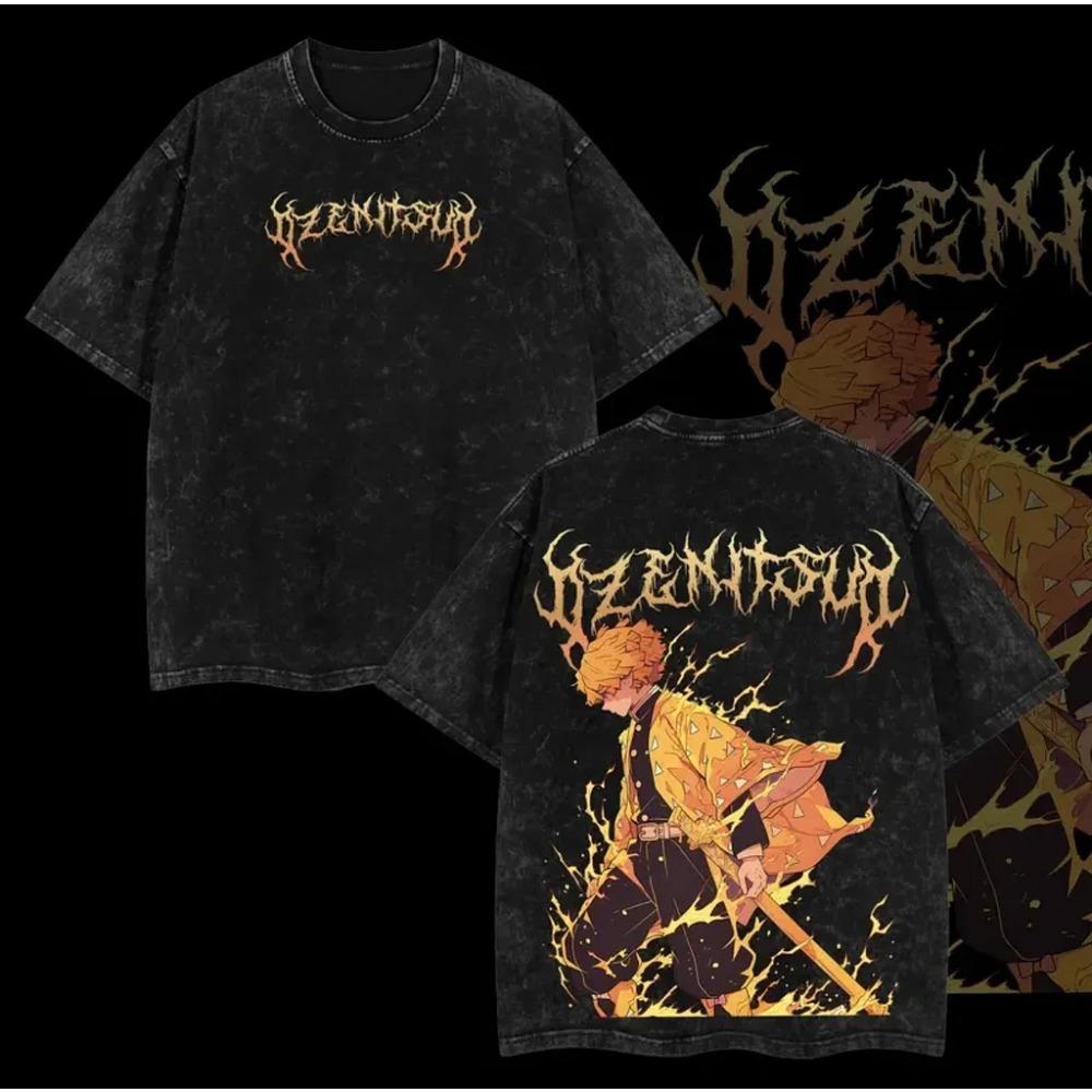 

Аниме Футболка Demon Slayer с графикой, принт Зеницу, выстиранная футболка оверсайз, мужская и женская одежда, хлопок, лето, футболки с коротким рукавом, топ XXL чёрный