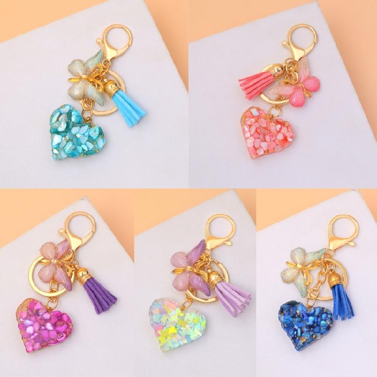 Sequins Filled Resin Heart Keyring Creative Car Key Chain Butterfly Keychain Bag Charm Keychain Hanging Ornament