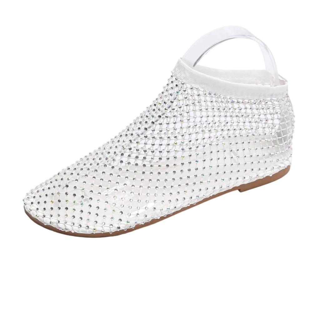 Große Größe flache Netzschuhe Sommer neu runde Zehen Sandalen hohl Internet-Berühmtheit Diamant kurze Stiefel Spot