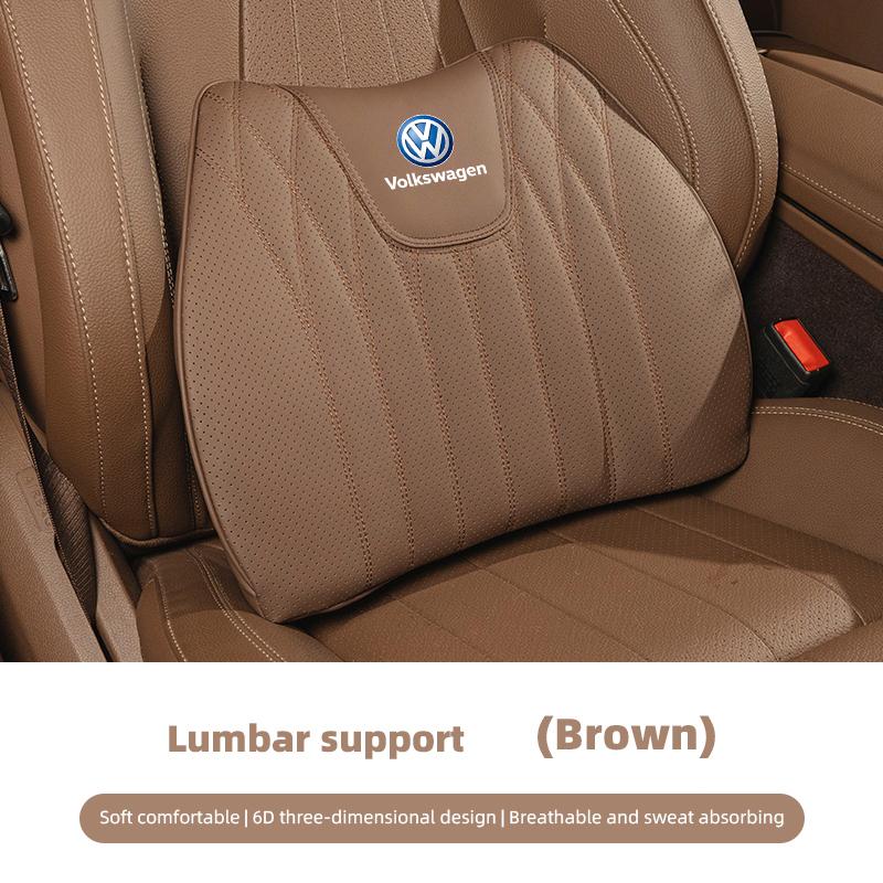 Hijk1 VW Car Leather Seat Cushion Lumbar Cushioning Soft Pad For Volkswagen Polo Golf GTI CC Tiguan Arteon Passat Jetta Touareg ID.3