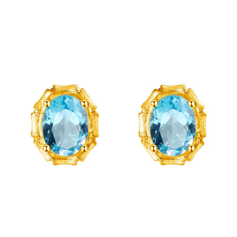 S925 sterling silver stud earrings necklace ring set with natural crystal stone brushed craftsmanship light luxury section high-rise jewelry set
