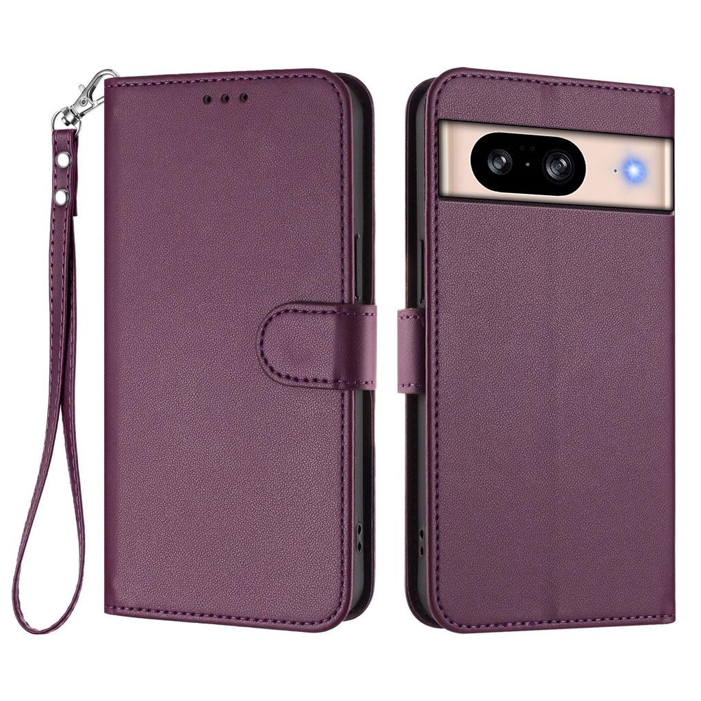 For Google Pixel 8 Leather Case Wallet Stand Phone Cover with Wrist Strap