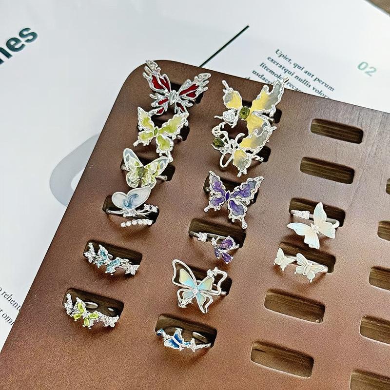 Enamel Dripping Oil Butterfly Series Zir*****Pen Ring Niche Design Light Luxury High Sense Personality Ring Woman