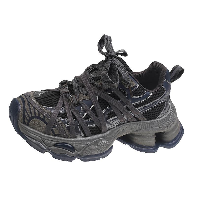 European Station Leather Platform Dad Shoes Women's 2025 Spring New Heightening Breathable Round Head Niche Sports and Leisure Shoes