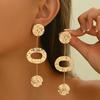 Bohemian Retro Gold Color Pleated Geometric Pendant Earrings, Women's Personalized Trendy Holiday Party Accessories Gifts