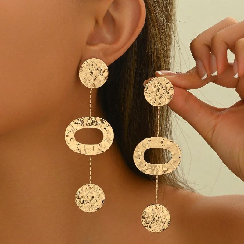 

Bohemian Retro Gold Color Pleated Geometric Pendant Earrings, Women s Personalized Trendy Holiday Party Accessories Gifts