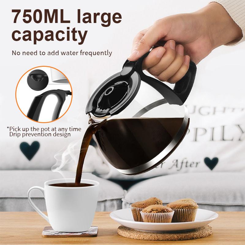 750ML Large Capacity Espresso Machine Household Office Thermal Insulation Coffee Maker Automatic Drip Coffee Machine