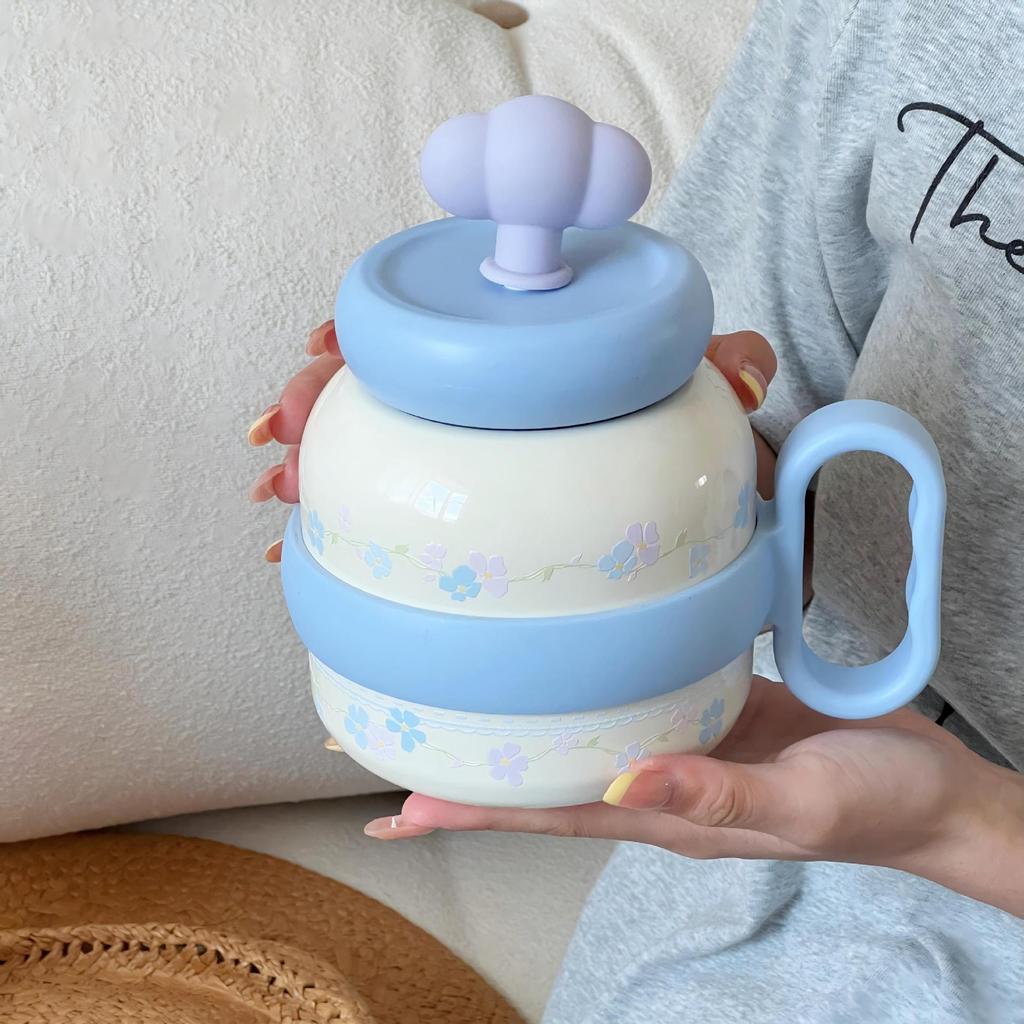 

Cat Cartoon Insulated Travel Mug With Ceramic Inner And Leakproof Lid For Office Use Lilac