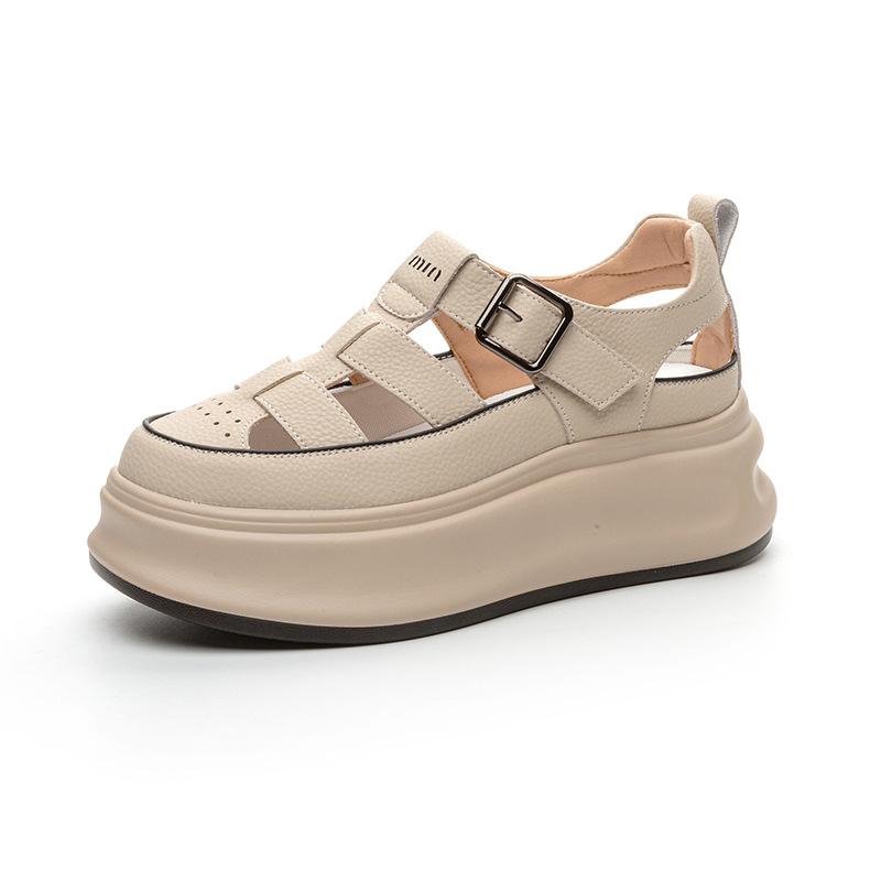 Leather Bag Head Roman Sandals Summer New Thick-soled Muffin Hollow Hole Leisure Sports