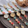 LP74 Exquisite Colorful Turquoise Bracelet Women's Watch Vintage Round Stone Embedded Quartz Watch Fashion Wristwatch for Ladies