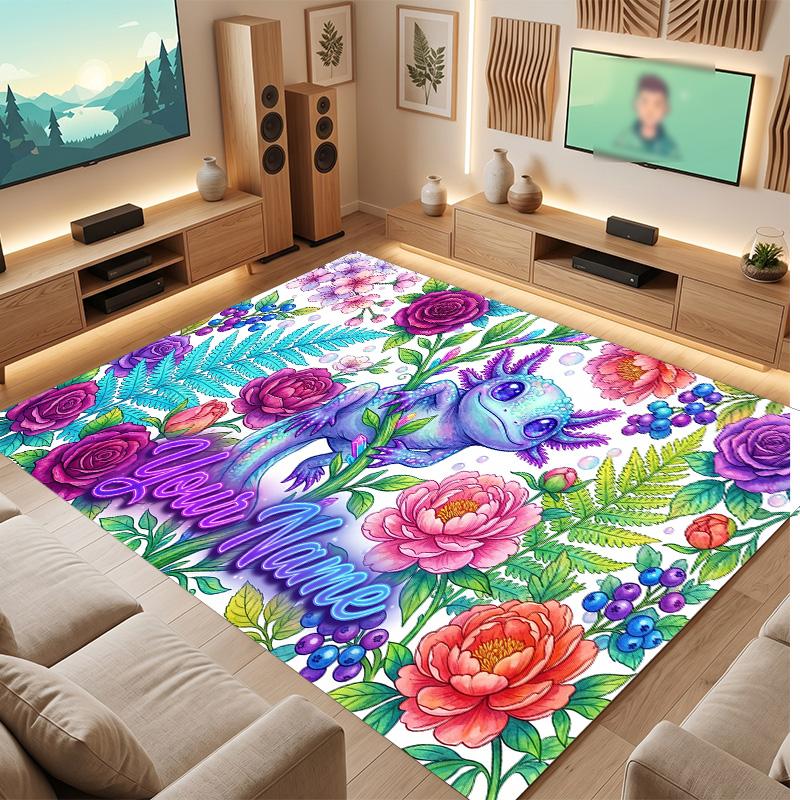Floral Garden Theme Soft Crystal Velvet Rug Custom Name & Text Print Non Slip Floor Rug for Bedroom Living Room