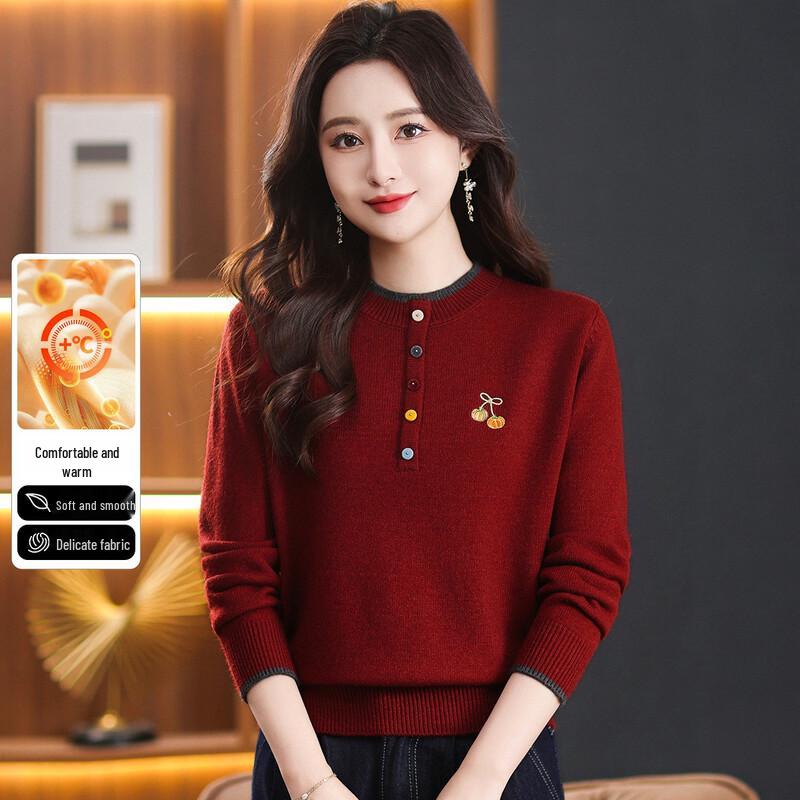 SNOWFLYING Women s Dopamine Color-Accent Round Neck Knit Sweater One Size