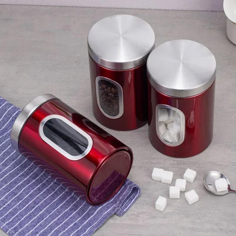 Edelstahl-Vorratsdose für Kaffeebohnen, Süßigkeiten, Tee, Gewürze, versiegelte Vorratsdose mit Sichtfenster und Deckel, Küchenaufbewahrungsutensilien