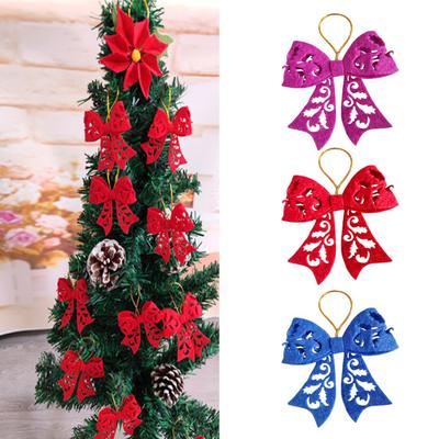 5Pcs Christmas Tree Hollow-out DIY Bow Pendants Bright Color Design Christmas Tree Hanging Decorations