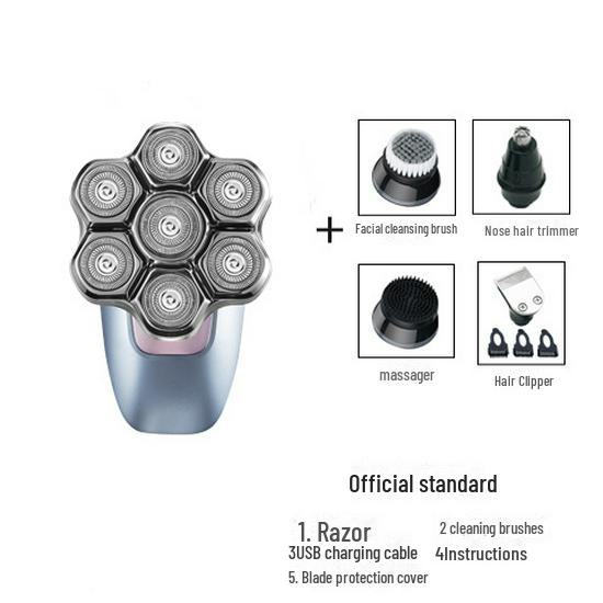 Rechargeable Waterproof 7-Blade Balding Razor Set