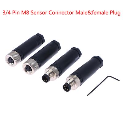 M8 Sensor Connector Waterproof Male&female Plug Screw Threaded Plug Coupling 3 4 Pin Flange Socket Back Mount