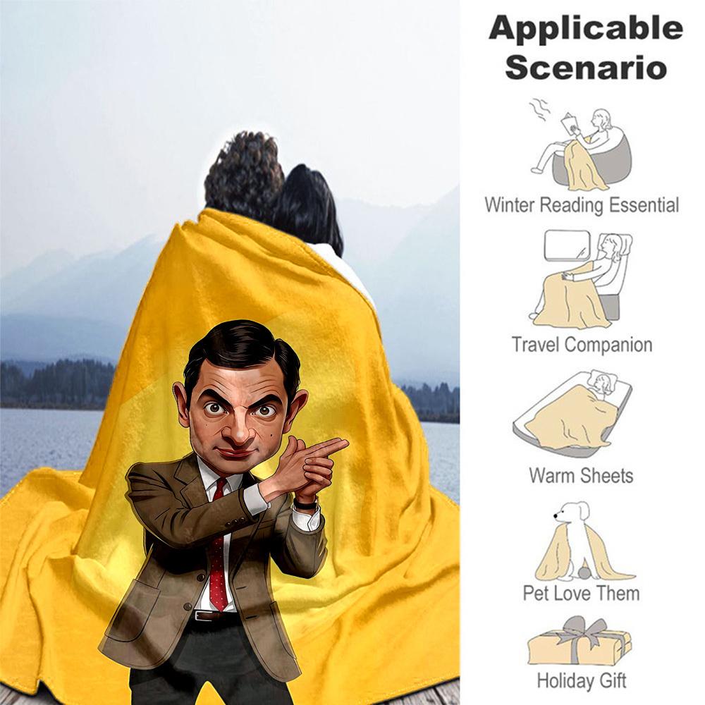 1pc Mr. Bean, Cartoon Outdoor Blanket Lightweight Flannel, Soft & Warm, All-Season Use for Sofa, Outdoor, Camping, Living Room, Office007