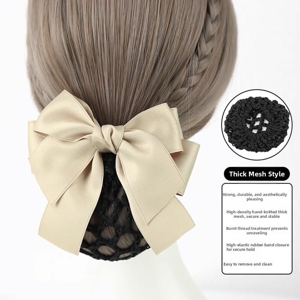 Sweet Comfortable Bowknot Knit Hair Net Vintage Double Layer Cover Net Hair Clip Elegant Spring Clip Ponytail Clip Daily Use