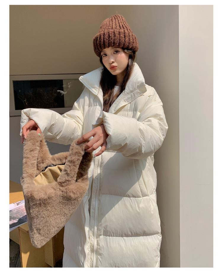 Women's Thick Padded Over-the-Knee Cotton Coat with Stand-Up Collar, Loose Fit, Plus Size, Long-Length Warm Outerwear.