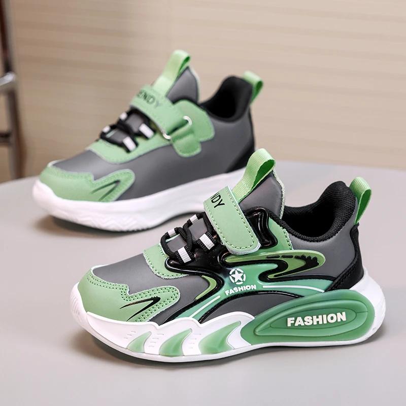 Childrens Tennis Shoes Boys School Running Exercise Anti Slip Cushioning Sports Shoes 2025 New Lightweight Leather Casual Shoes