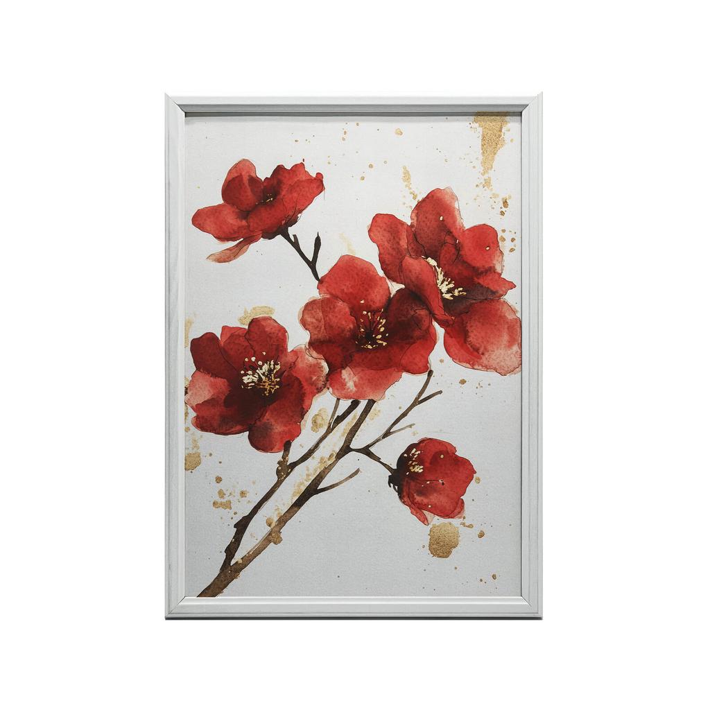 Czerwone Kwiaty - Minimalistyczny Plakat Czerwone Kwiaty - Minimalistyczny Plakat, 30X40 Cm, Rama Drewniana Ciemny Brąz, Papier Matowy 230 Gsm