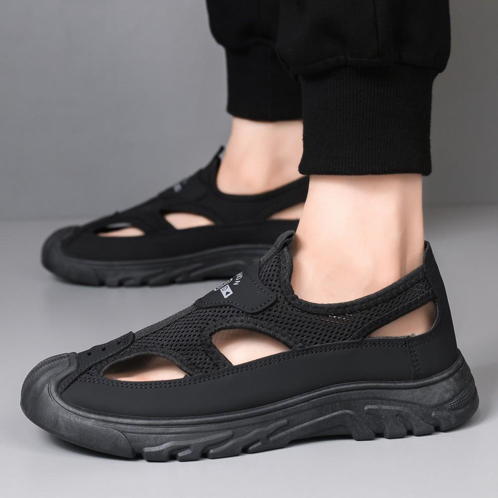 Men's Sandals Summer Breathable Hollow Mesh Hole Shoes Outdoor Non-Slip Lightweight Athleisure Shoes Toe Sandals