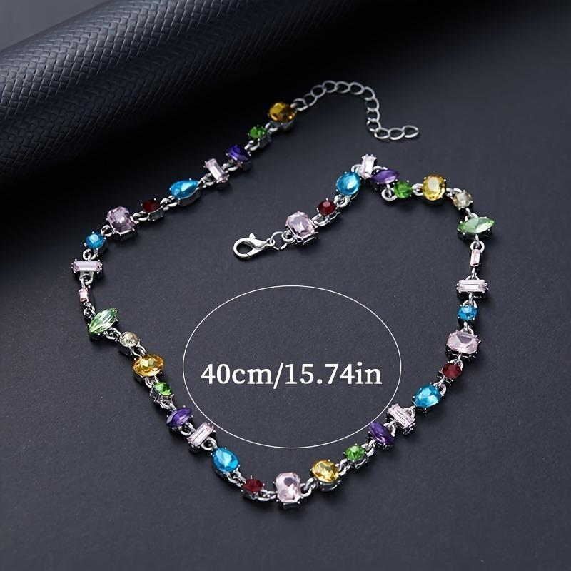 Vibrant Candy Crystal Zirconia Necklace - Sparkling Y2K Bling Bling Rainbow Clavicle Chain - Perfect Eid Fashion Jewelry Gift