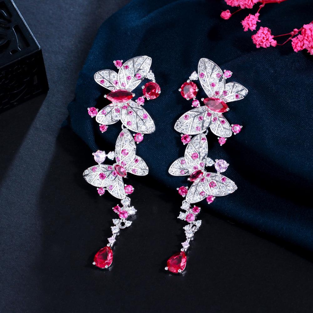 S925 Silver Butterfly & Zircon Dangle Earrings