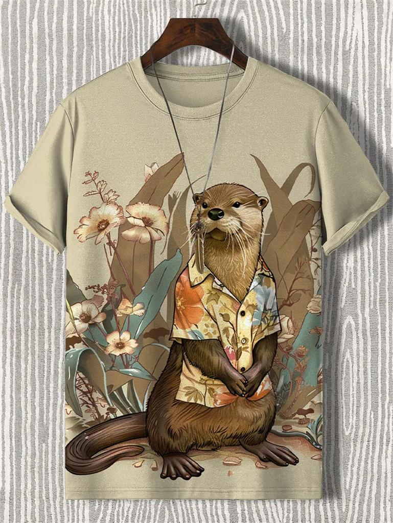 Japanese Cat Pattern T-Shirt For Men Warrior Animal 3D Print Tee Shirts Summer Casual O-Neck Short Sleeve Tees Street Loose Tops