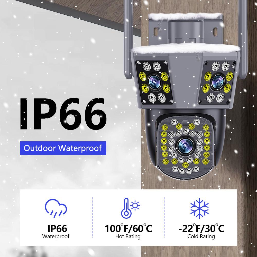 6K 12MP WiFi IP Outdoor Camera with Motion Tracking PTZ 4K Video Three Lens Three Screen Waterproof Security System