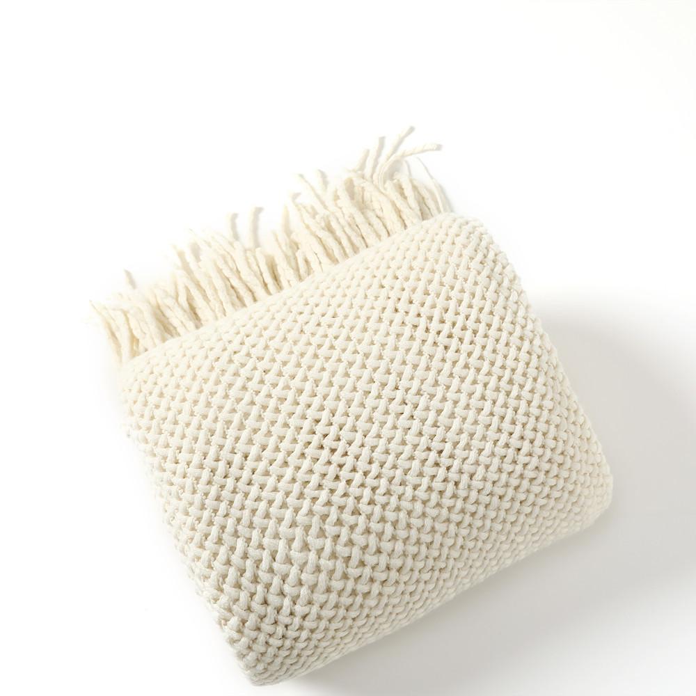 Nordic Style Knitted Wool Sofa Throw Solid Color Soft Lightweight Shawl Blanket for Bedside Couch Office Nap Cozy Warm Comfort