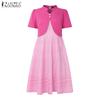 ZANZEA Women Casual Summer Short Sleeve Patchwork Print Dress
