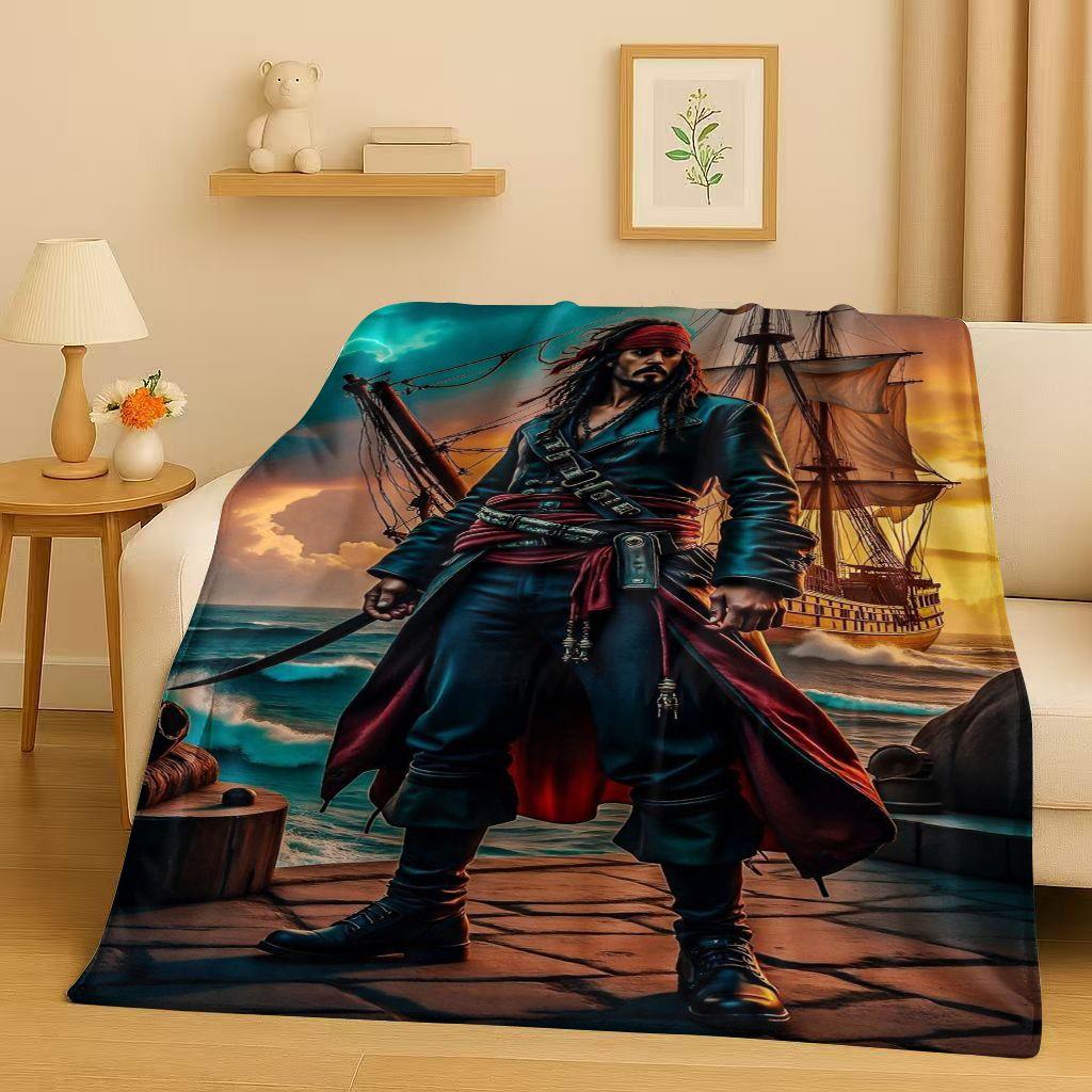 HD Sanrio Pirates of The Caribbean Jack Sparrow Johnny Depp Christmas Flannel Blanket,Soft Plush Throw for Home Bedroom Bed Sofa