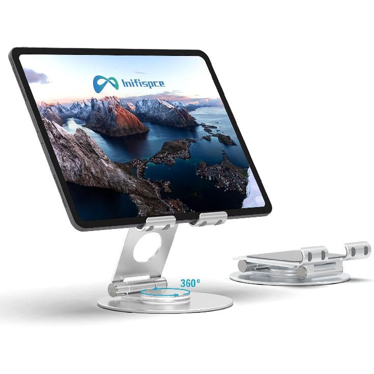 Swivel Tablet Stand, Aluminum Portable 360°Rotating Adjustable Tablet Holder for All 4-12.9’’ iPad Surface Samsung Phone Tablet Kindle E-Reader